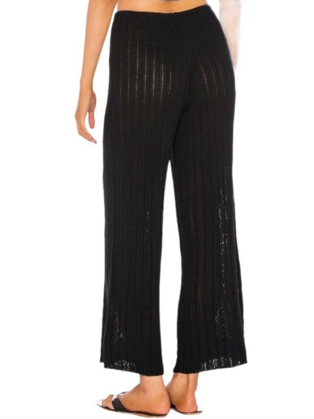 SNDYS Everyday | Women’s Black Rib Knit Wide Leg Lounge Pants - Picture 2 of 6